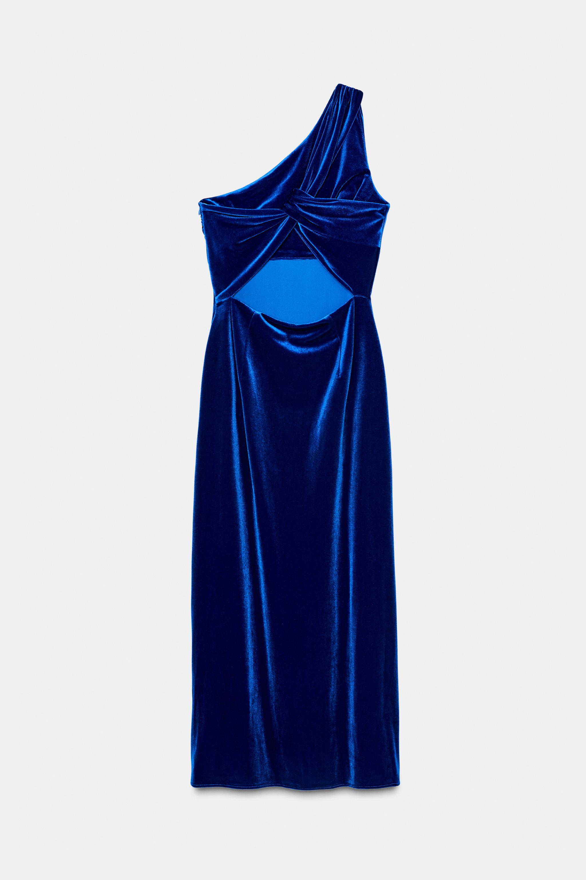 ASYMMETRIC VELVET MIDI DRESS